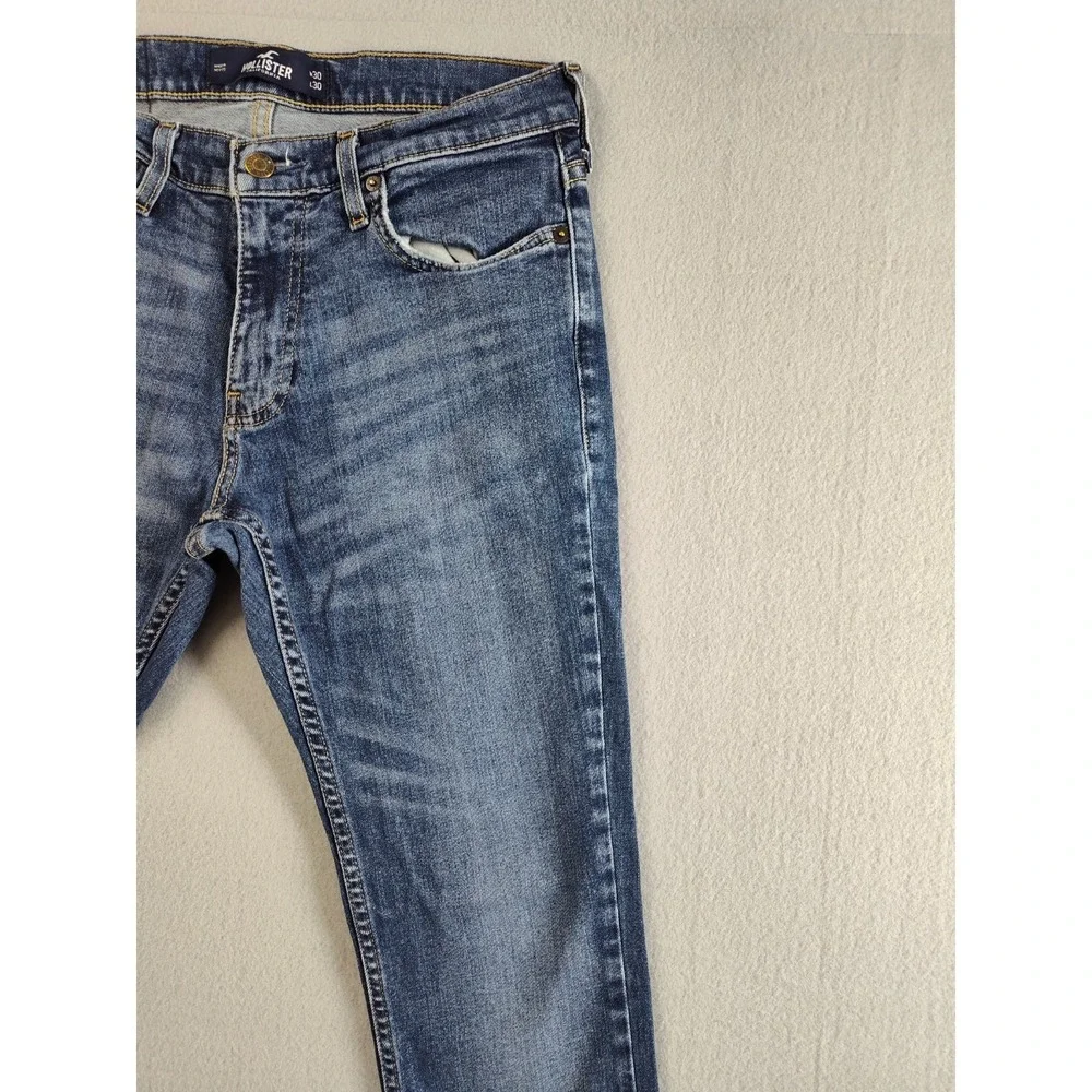 Hollister Men Jean 30 Blue Medium Wash Denim Straigh Slim Stretch Low Rise Denim